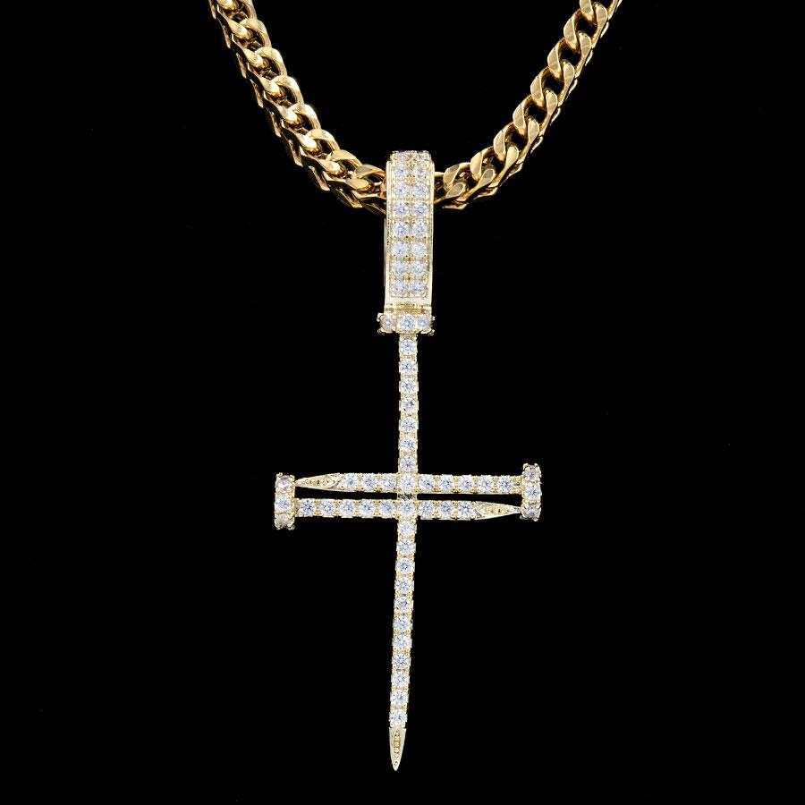 Iced Nail Cross in Yellow Gold