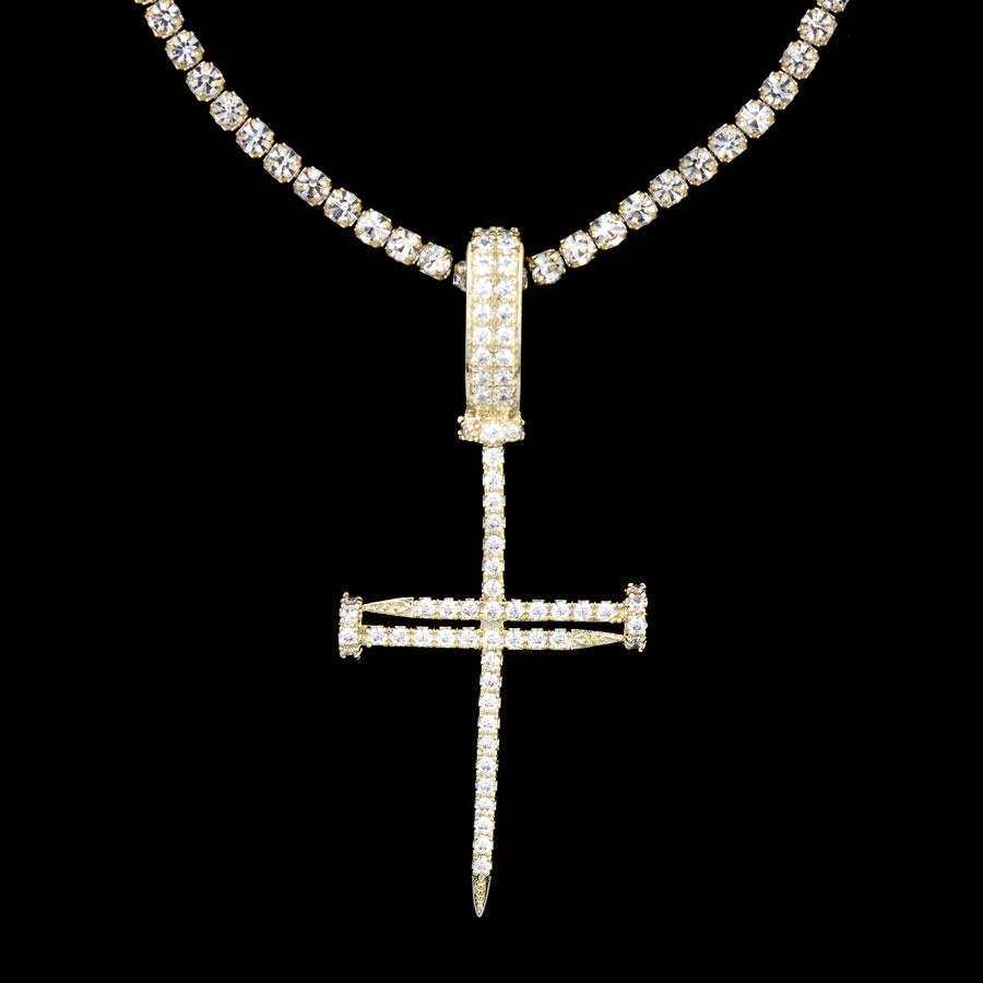 Iced Nail Cross in Yellow Gold