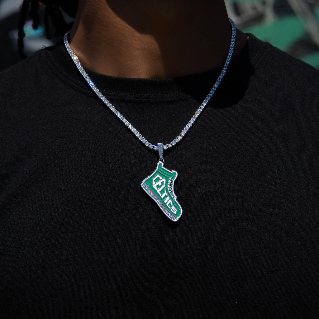 Boston Celtics Official NBA Sneaker Pendant in White Gold