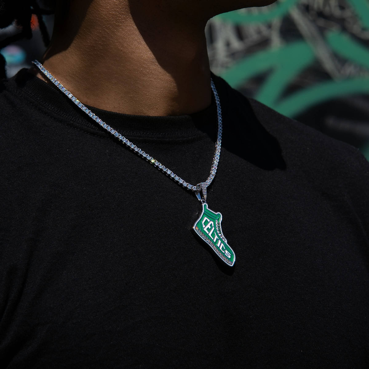 Boston Celtics Official NBA Sneaker Pendant in White Gold