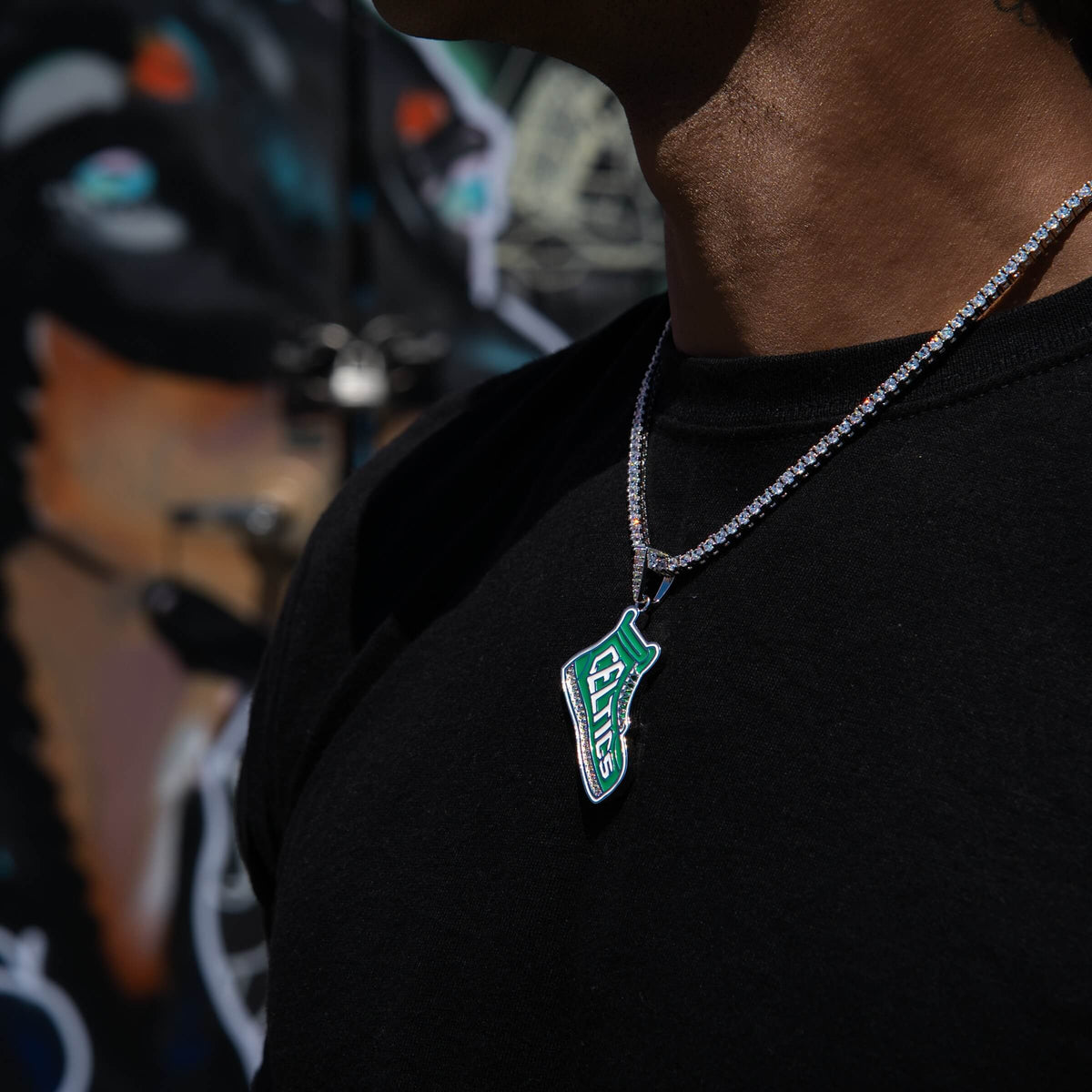 Boston Celtics Official NBA Sneaker Pendant in White Gold