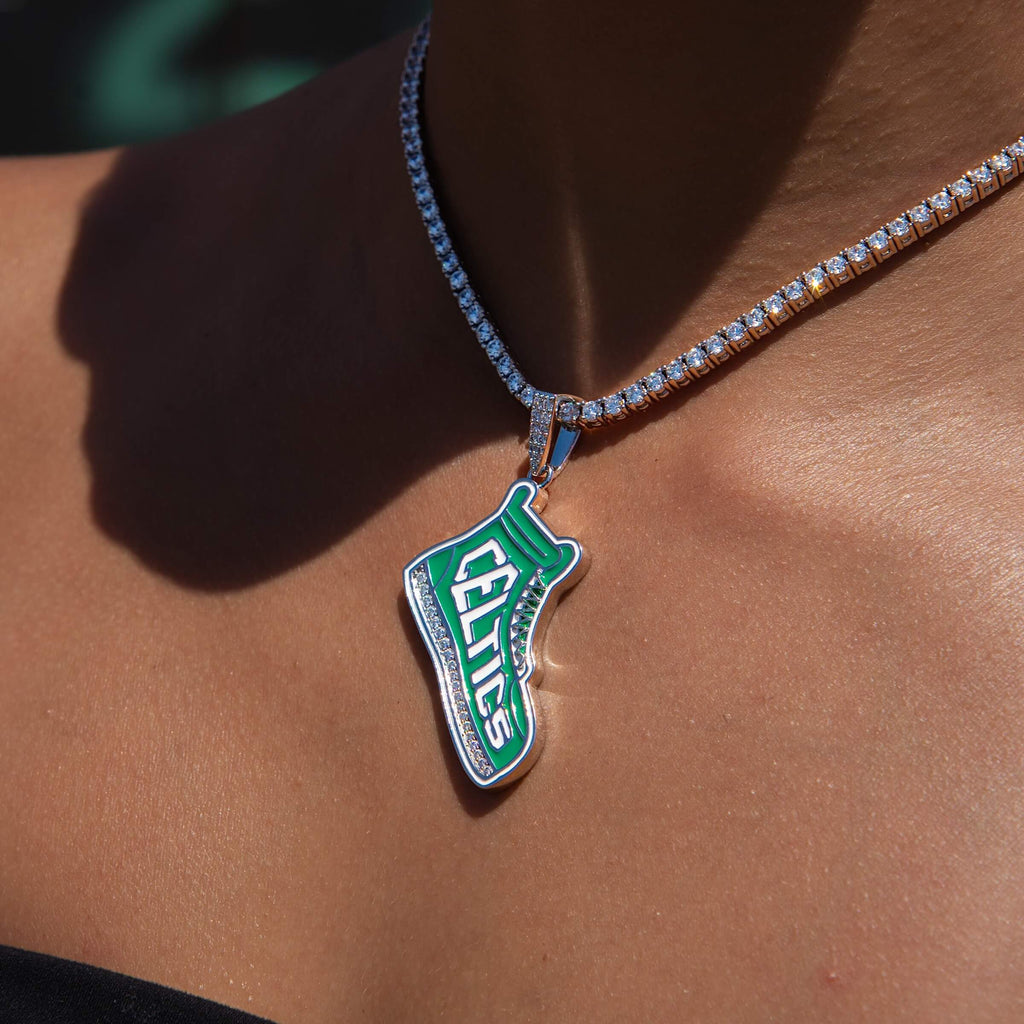 Boston Celtics Official NBA Sneaker Pendant in White Gold
