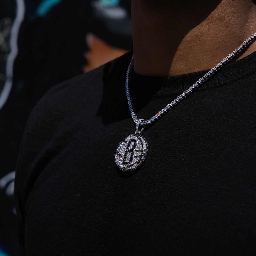 Brooklyn Nets Official NBA Primary Logo Pendant in White Gold