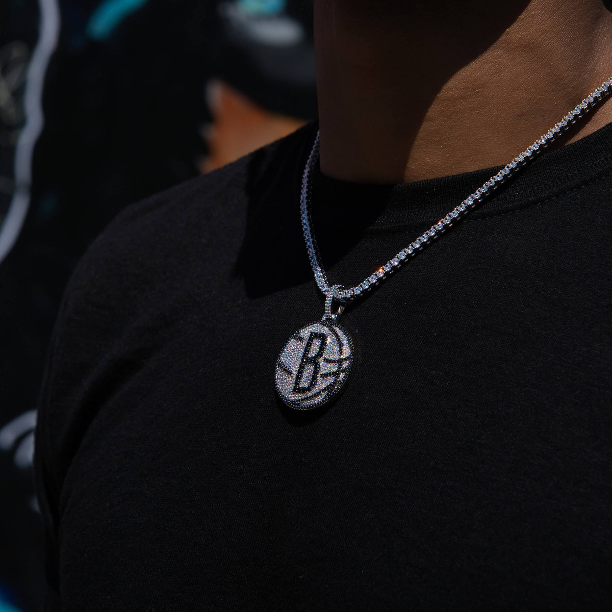 Brooklyn Nets Official NBA Primary Logo Pendant in White Gold