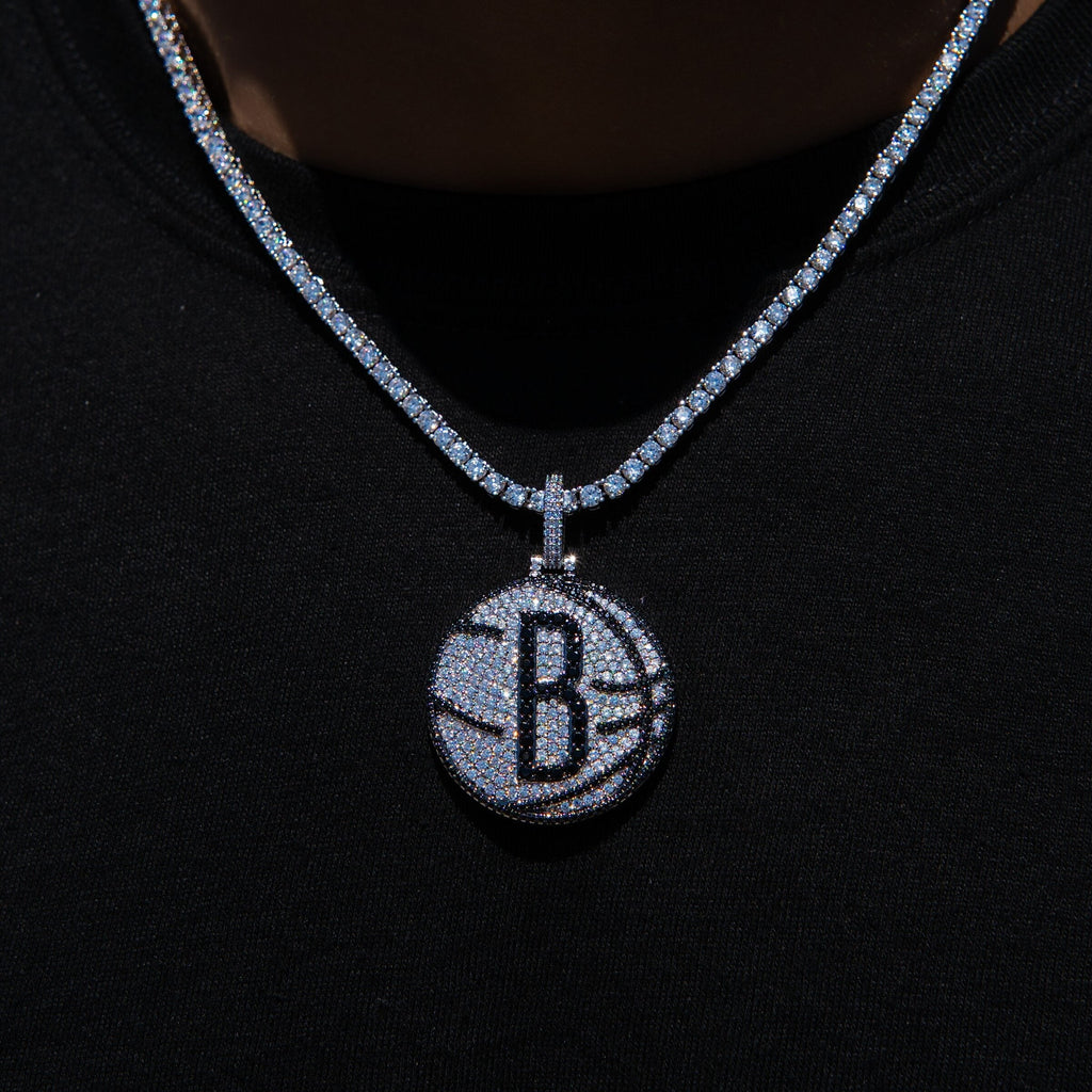 Brooklyn Nets Official NBA Primary Logo Pendant in White Gold