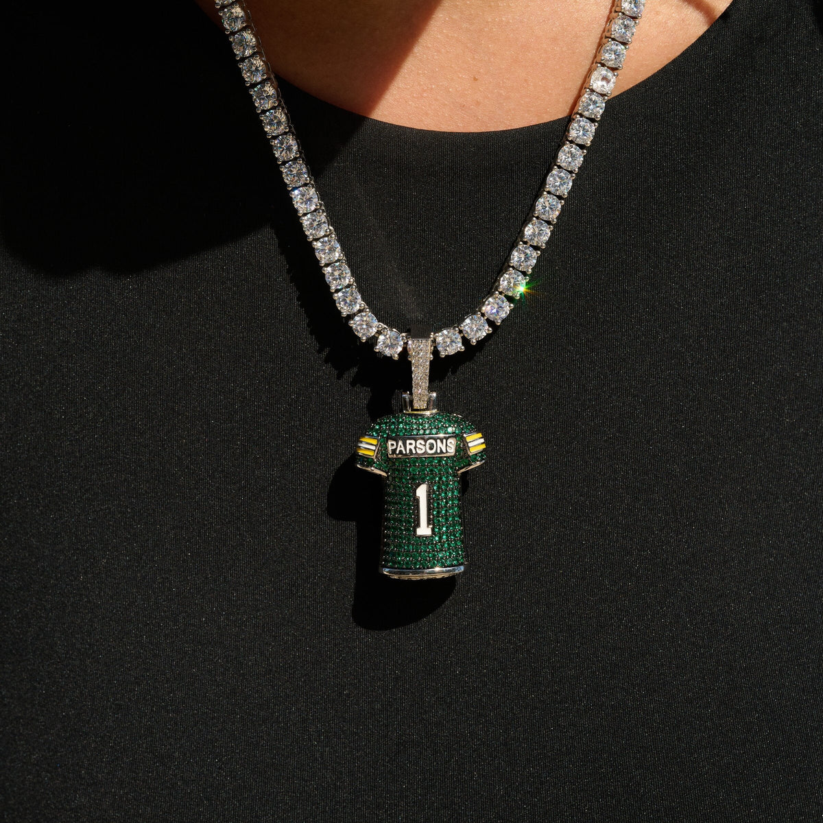 Green Bay Packers Official NFLPA Micah Parsons Green Jersey #1 Pendant in White Gold