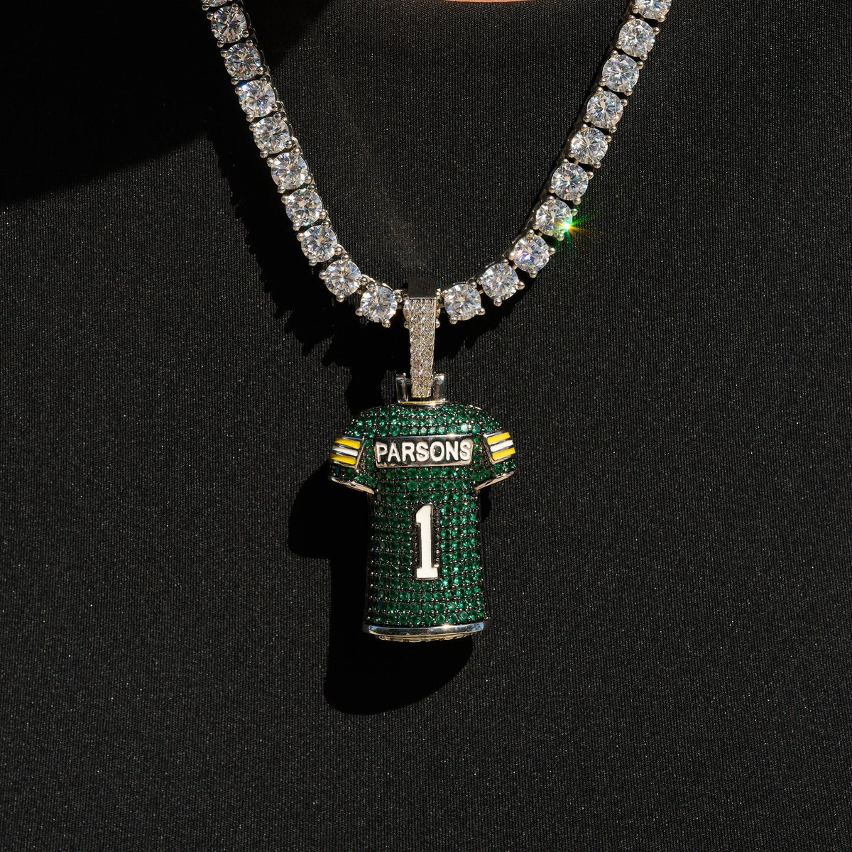 Green Bay Packers Official NFLPA Micah Parsons Green Jersey #1 Pendant in White Gold