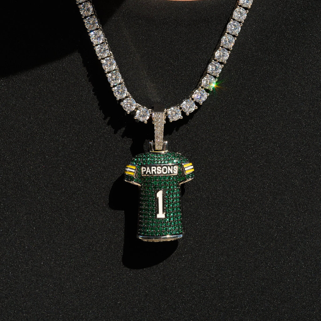 Green Bay Packers Official NFLPA Micah Parsons Green Jersey #1 Pendant in White Gold
