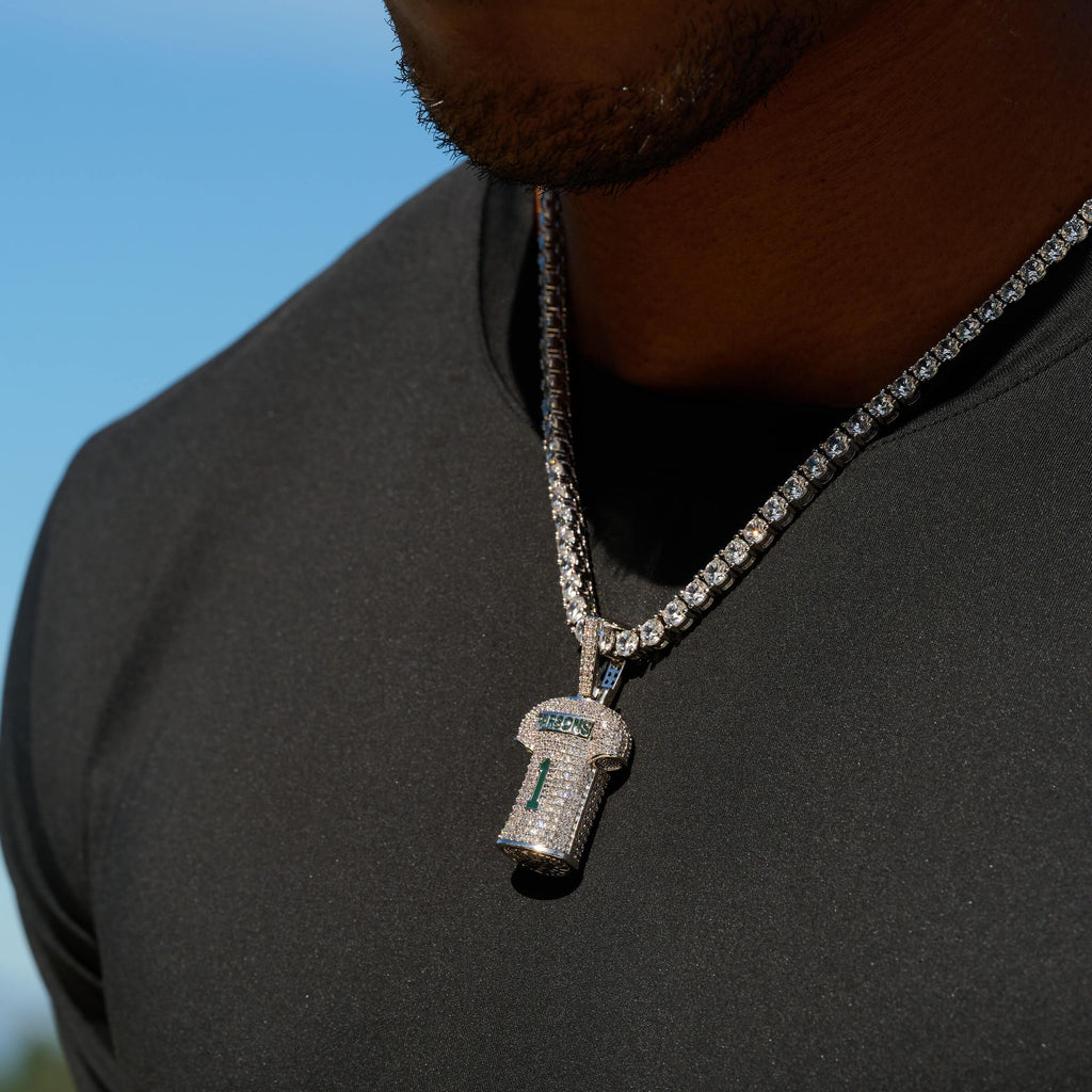 Green Bay Packers Micah Parsons Official NFL White Jersey #1 Pendant in White Gold