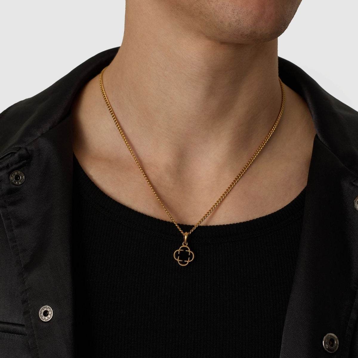 Onyx Clover Stone Pendant (Gold)