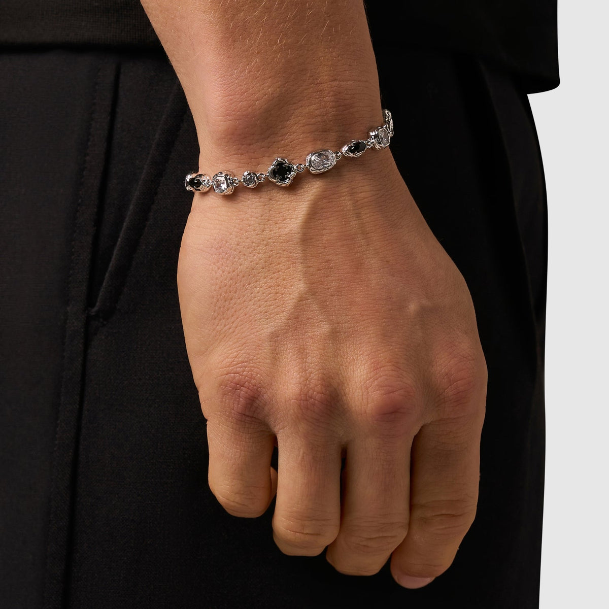 Melted Onyx Gemstone Bracelet (Silver)