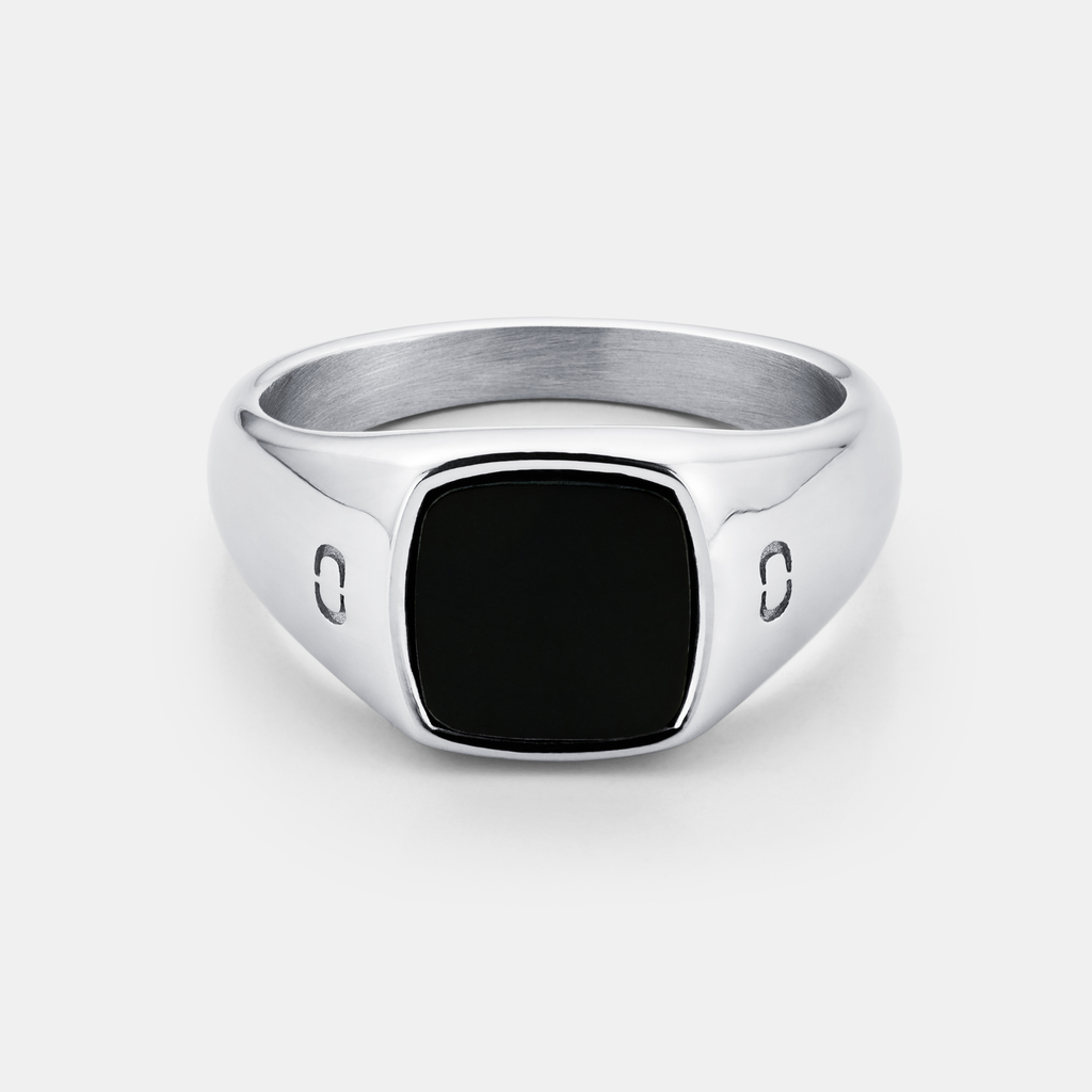 Onyx Squared Stone Signet Ring (Silver)