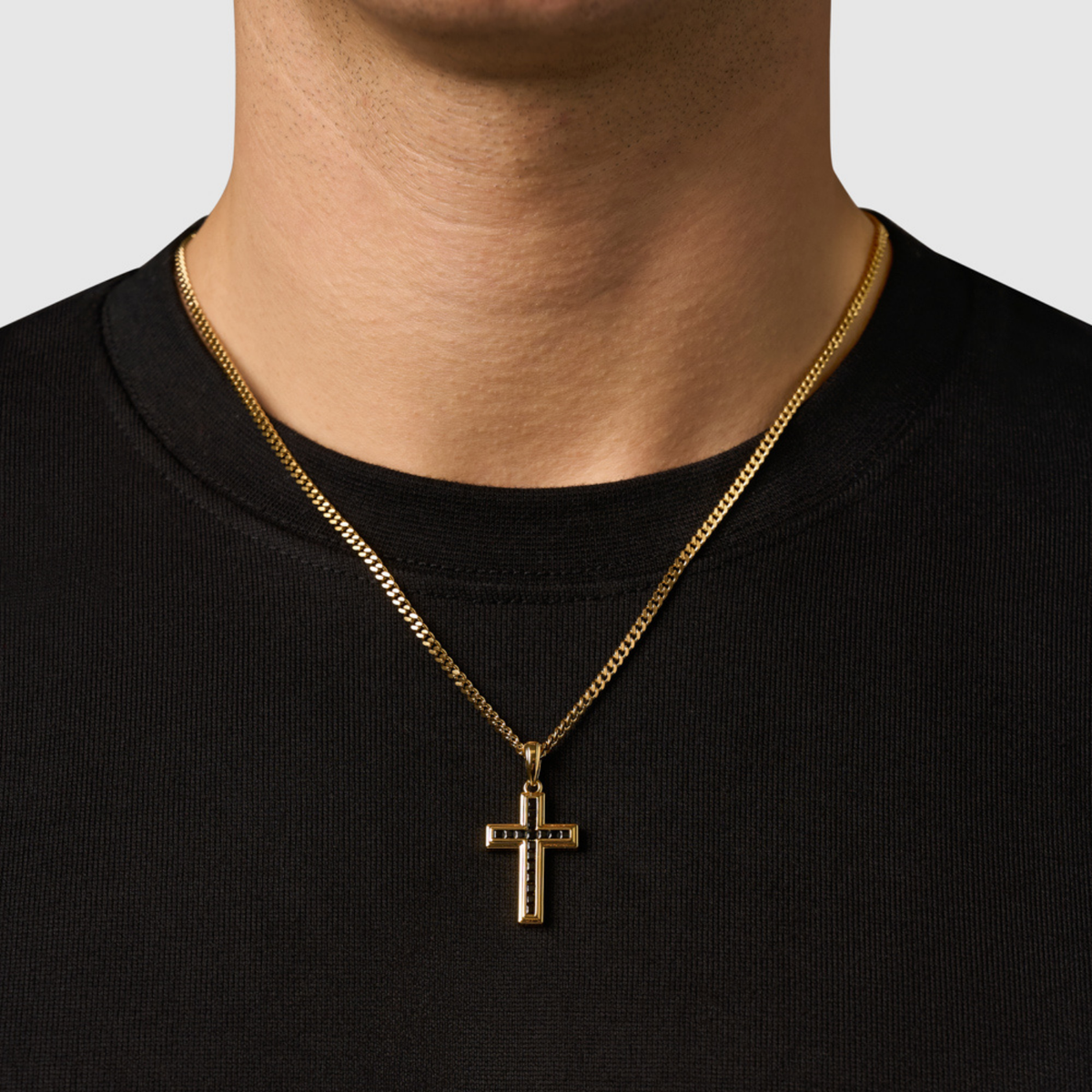Onyx Stone Cross (Gold)