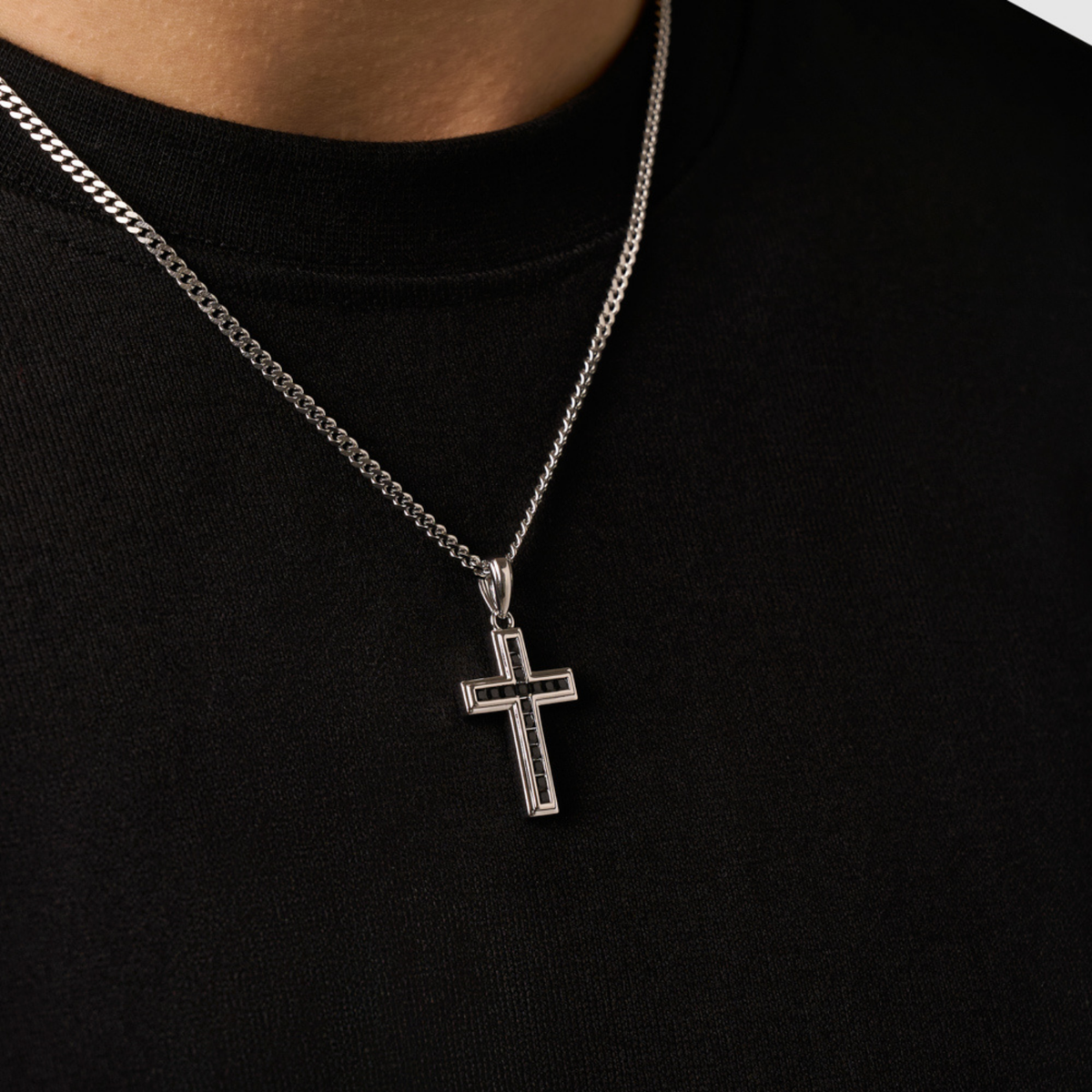 Onyx Stone Cross (Silver)