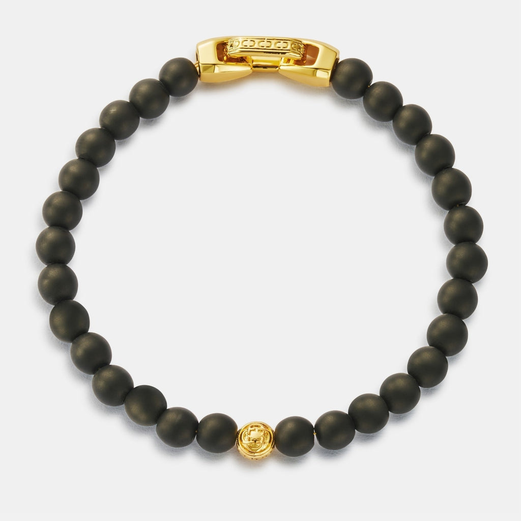 Onyx Bead Lock Bracelet (Gold)