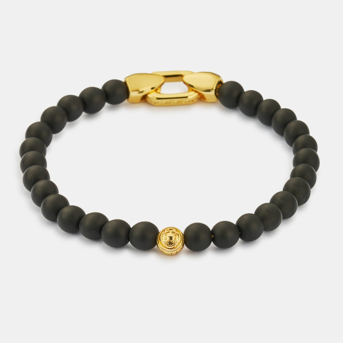 Onyx Bead Lock Bracelet (Gold)