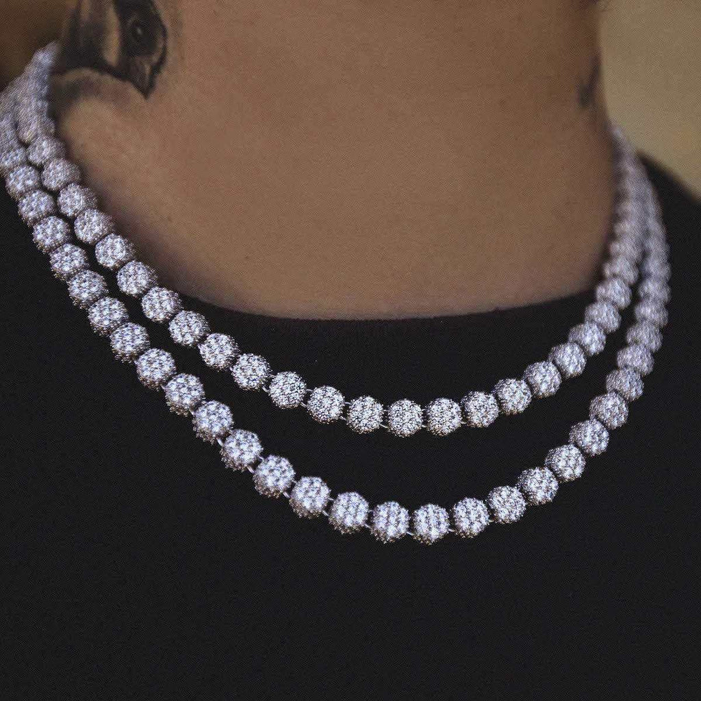 Pave-Set Clustered Tennis Necklace in White Gold