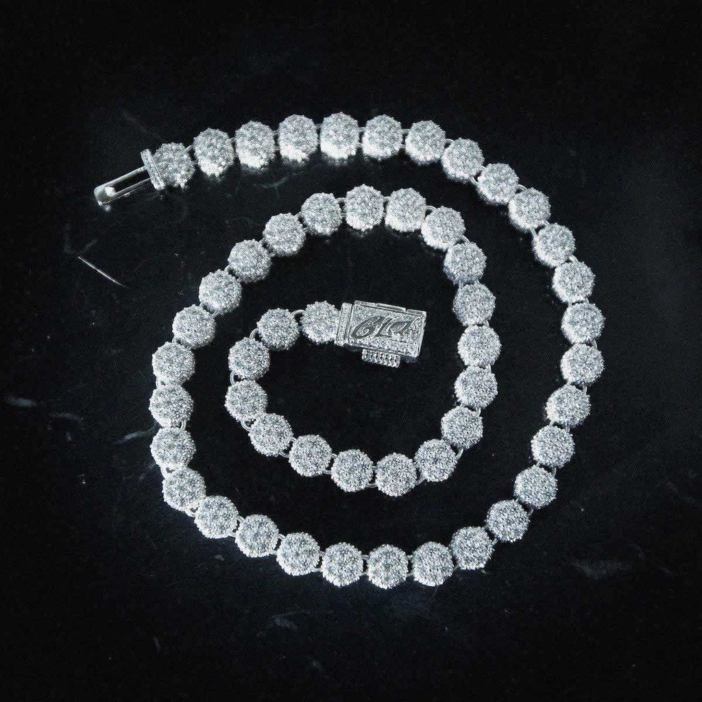 Pave-Set Clustered Tennis Necklace in White Gold