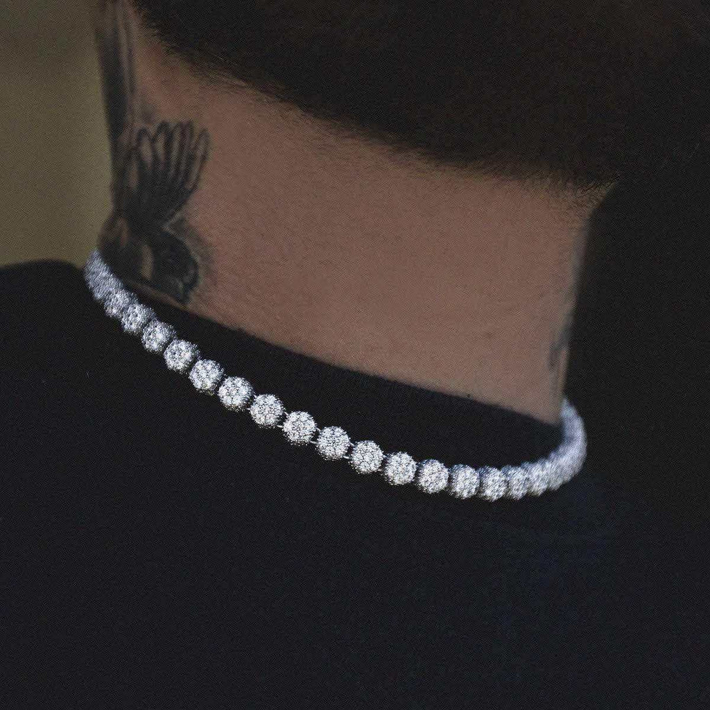 Pave-Set Clustered Tennis Necklace in White Gold