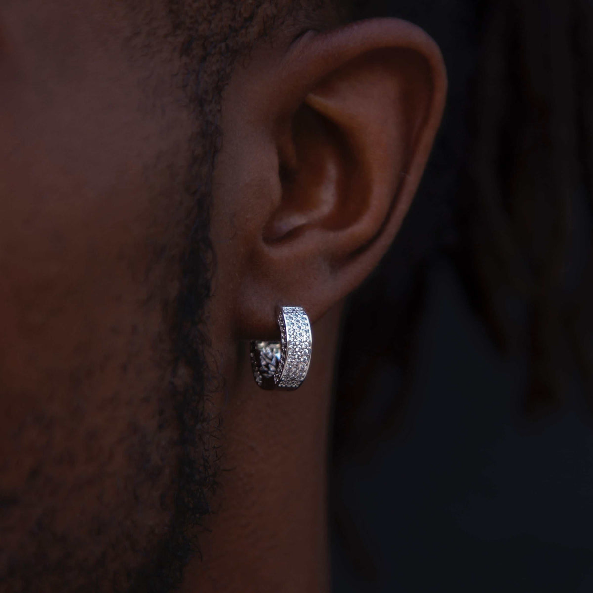 Pave Wide Hoop Earrings in White Gold