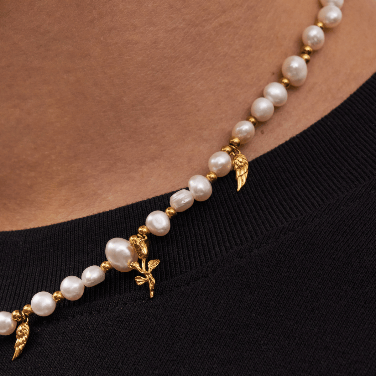 Pendant Real Pearl Necklace (Gold)
