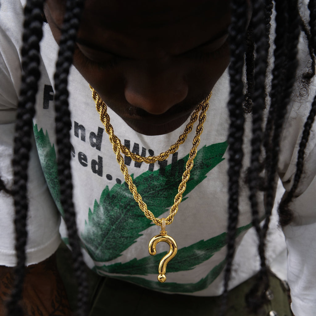 Question Mark Pendant in Vermeil Gold + 6mm Rope Chain Bundle