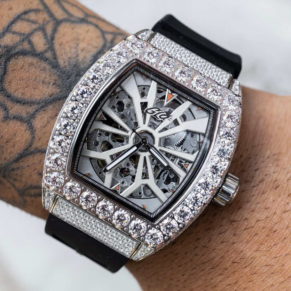 40MM Perennial Era® Skeleton Watch- Fully Iced w/ Rubber Strap