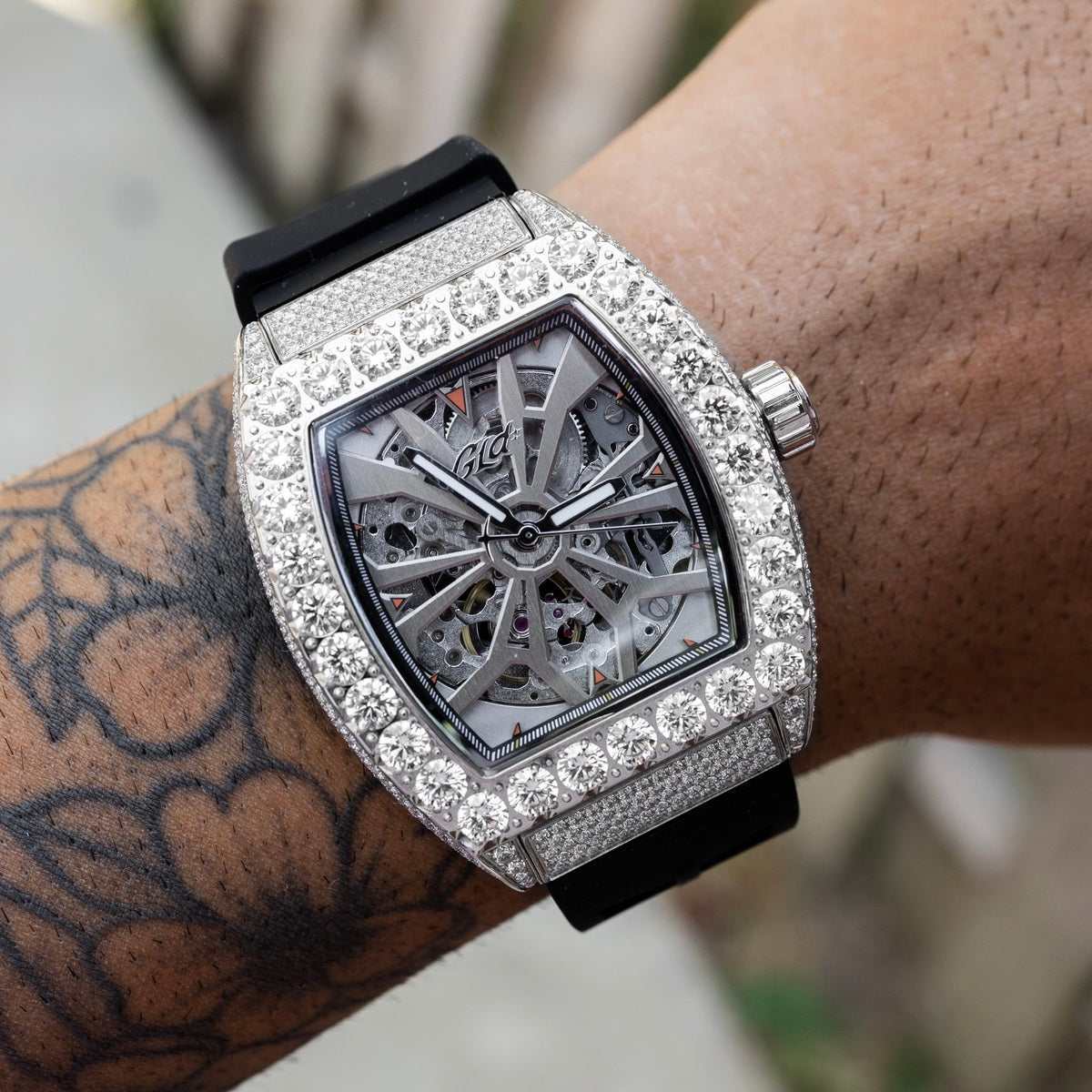 40MM Perennial Era® Skeleton Watch- Fully Iced w/ Rubber Strap