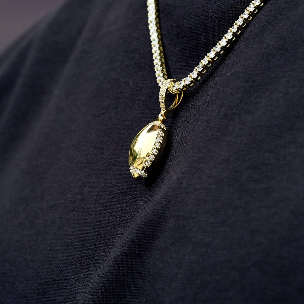 Iced Stitched Football Pendant in Yellow Gold