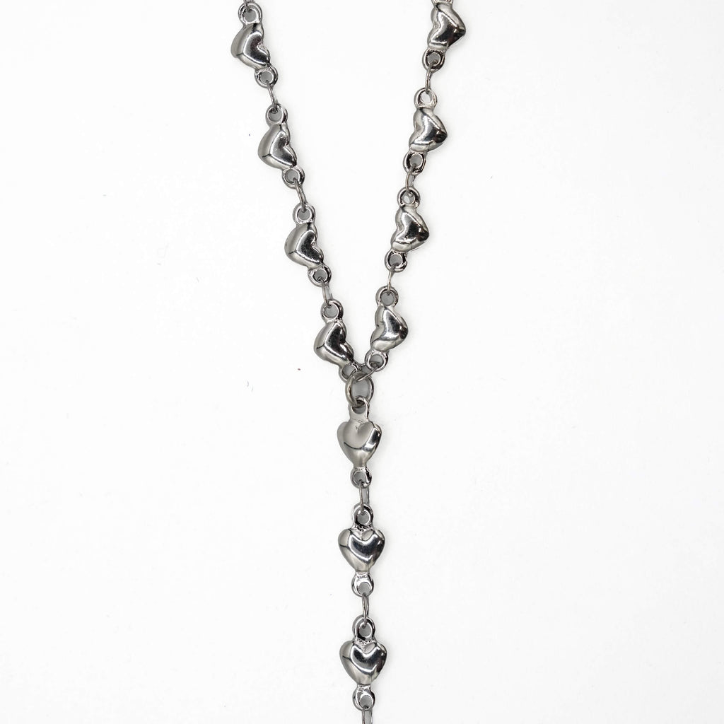 Adjustable Simple Heart Lariat Necklace in White Gold