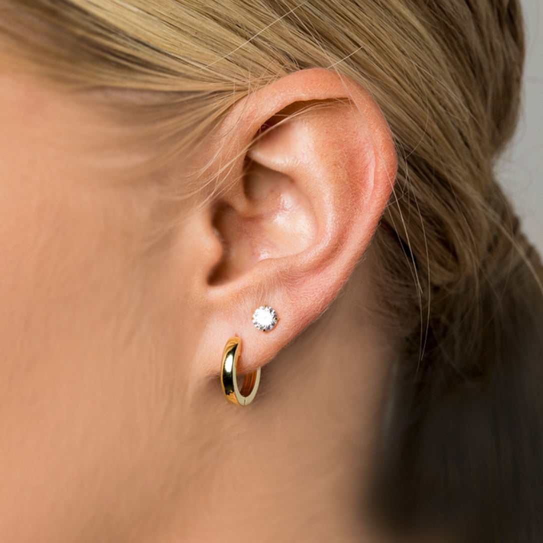 Solid Gold Polished Round Huggie Earrings