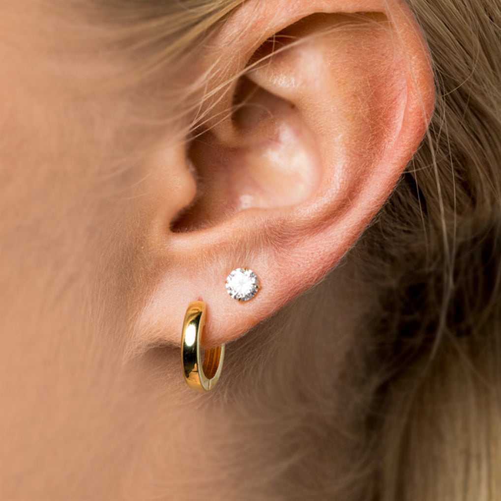 Solid Gold Polished Round Huggie Earrings