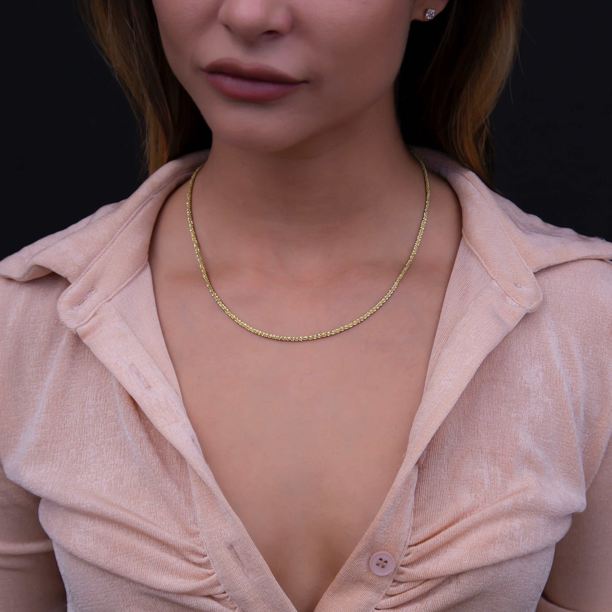 14k Solid Gold Popcorn Necklace