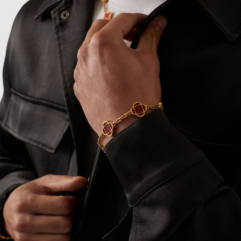 Red Clover Stone Bracelet (Gold)