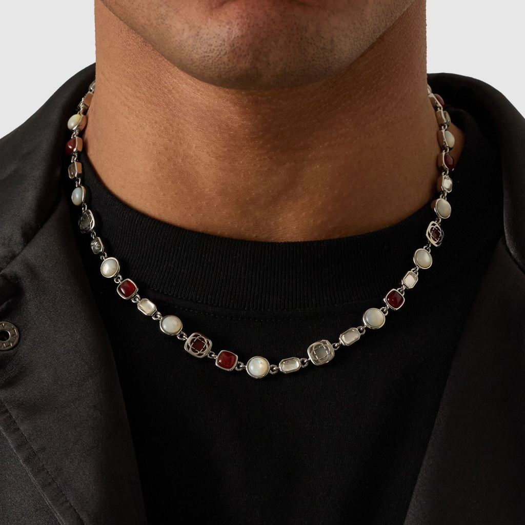 Red Crystal Gemstone Necklace (Silver)