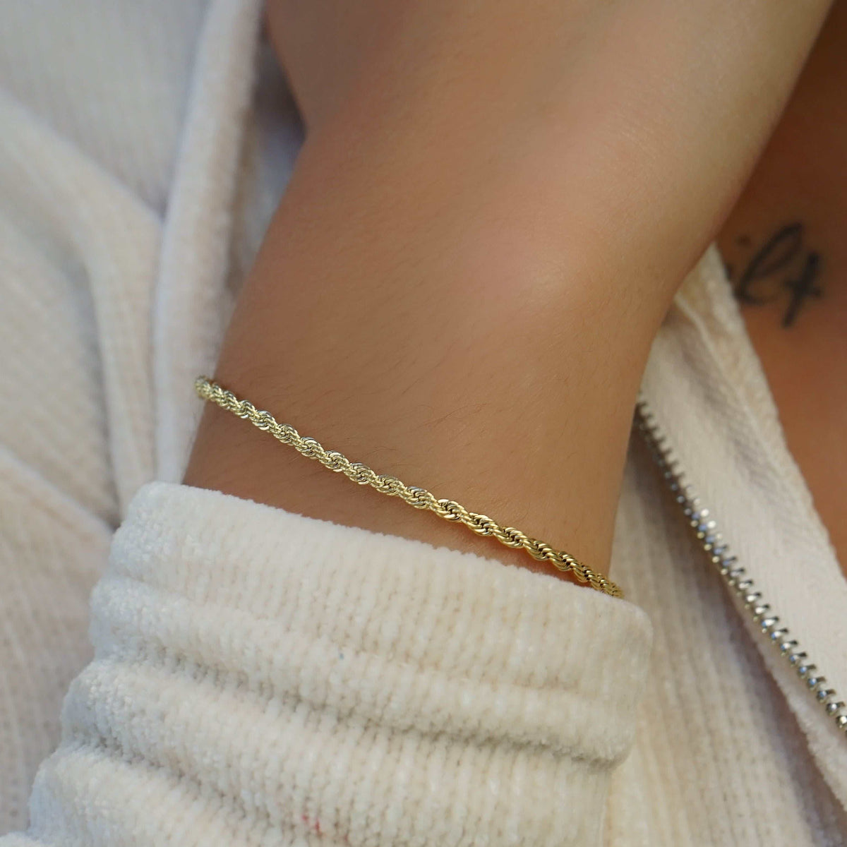 Rope Bracelet in Yellow Gold (Adjustable)- 2mm