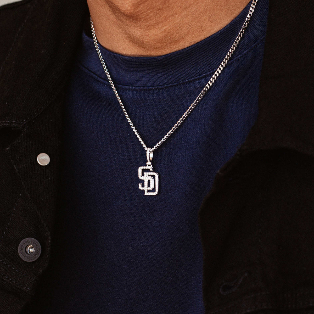 San Diego Padres Official MLB Micro Logo Pendant in White Gold