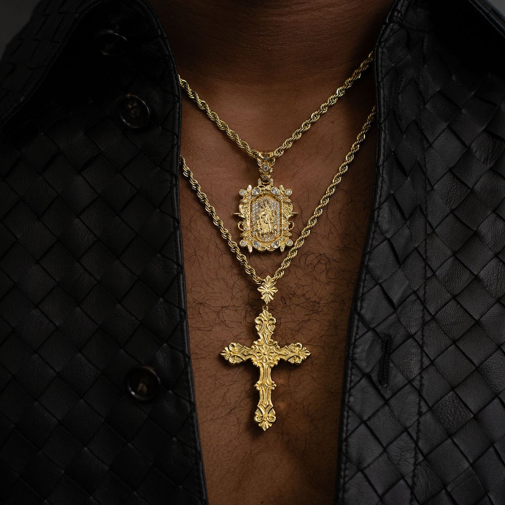 Iced Medieval Shepherd Pendant in Yellow Gold