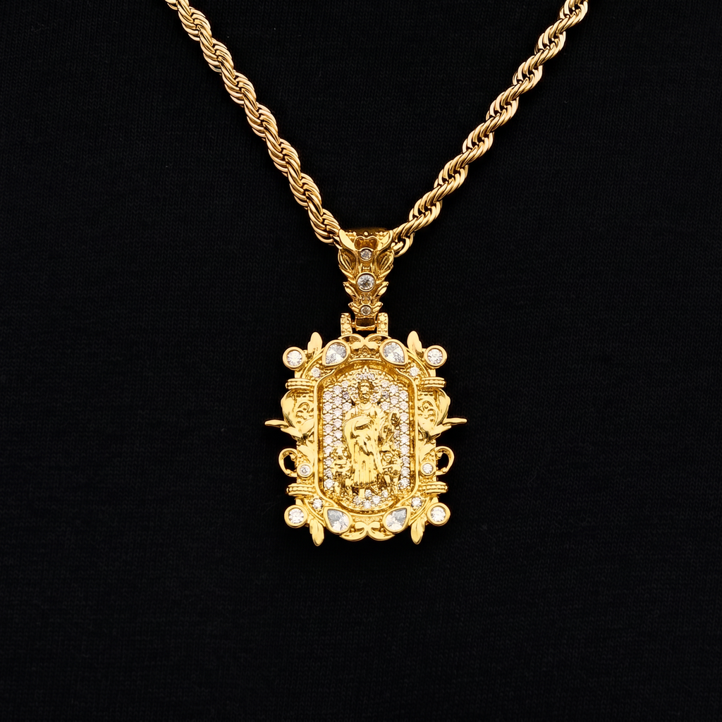 Iced Medieval Shepherd Pendant in Yellow Gold