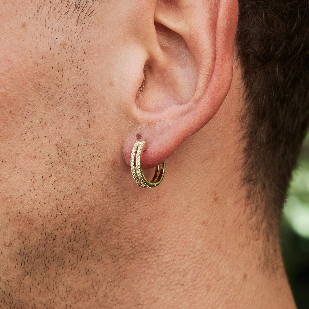 GLD Split Iced Hoop Earrings in Yellow Gold