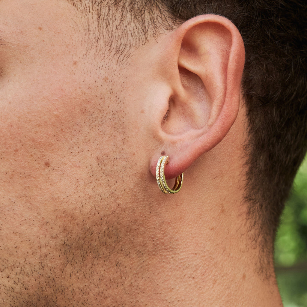 GLD Split Iced Hoop Earrings in Yellow Gold