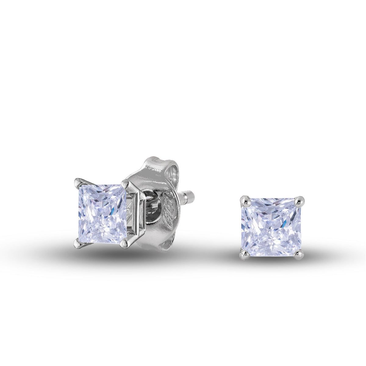 Square Cut Lab Grown Diamond Stud Earrings in Solid White Gold