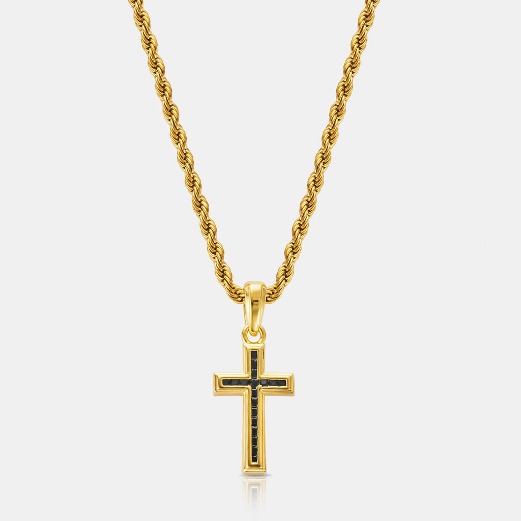 Mini Onyx Stone Cross (Gold)