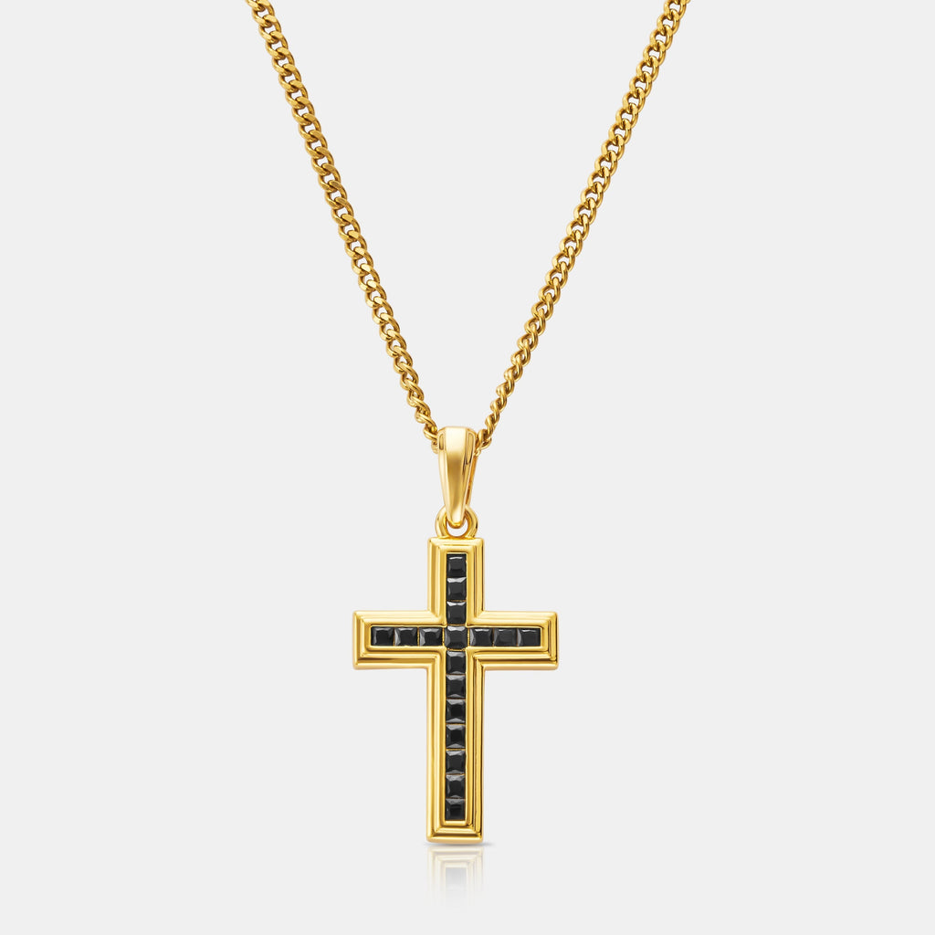 Onyx Stone Cross (Gold)