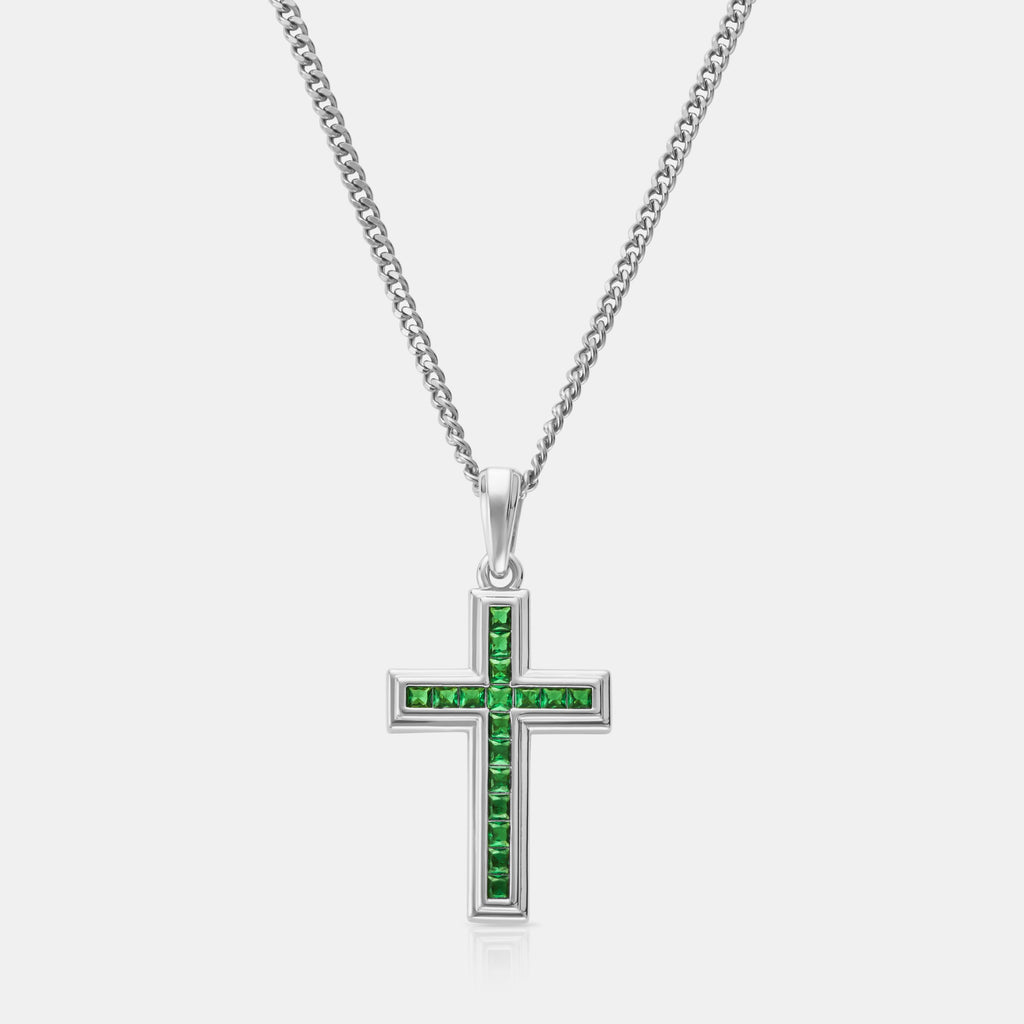 Emerald Stone Cross (Silver)