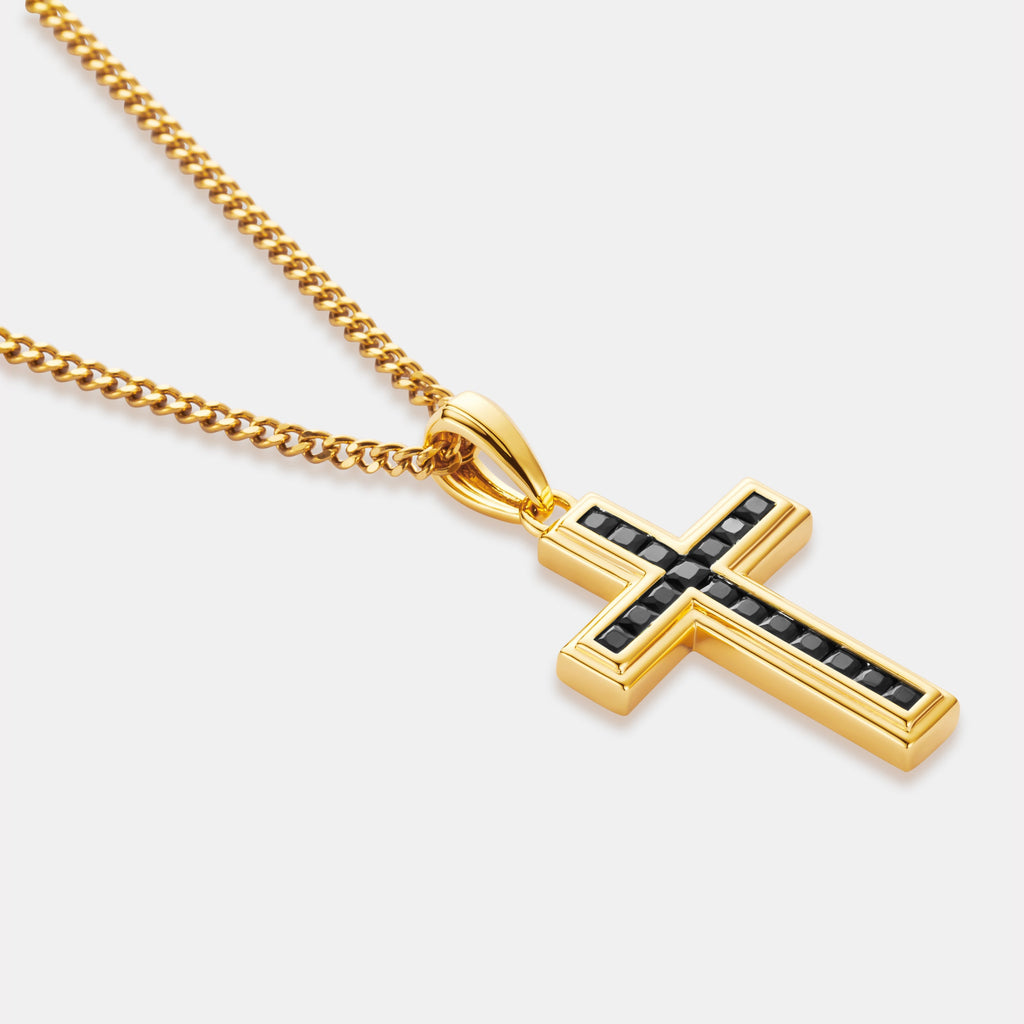 Onyx Stone Cross (Gold)