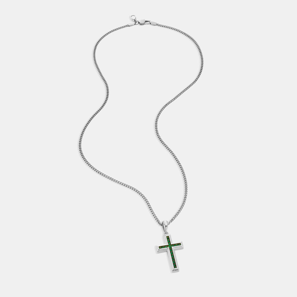 Emerald Stone Cross (Silver)
