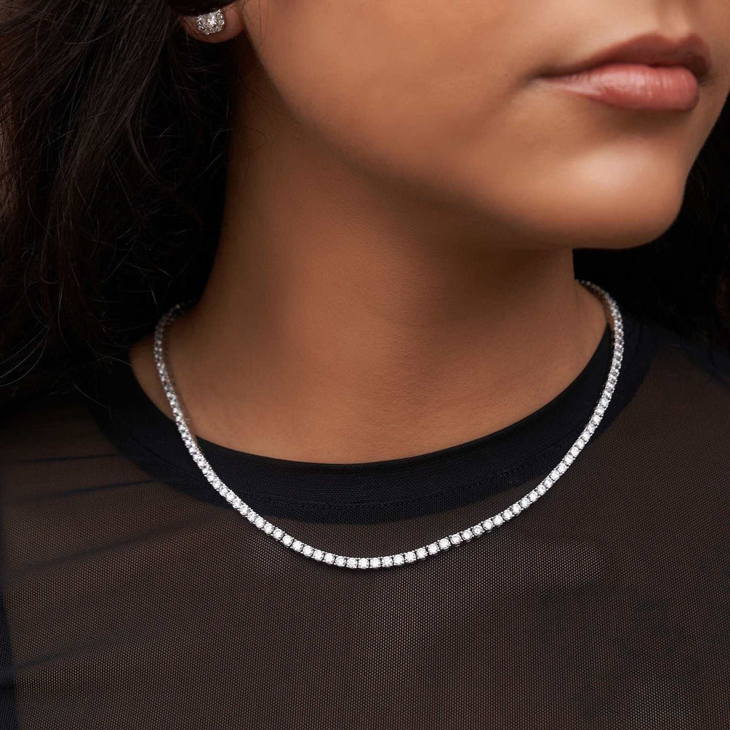 Diamond Tennis Necklace + Anklet Bundle in White Gold- 3mm