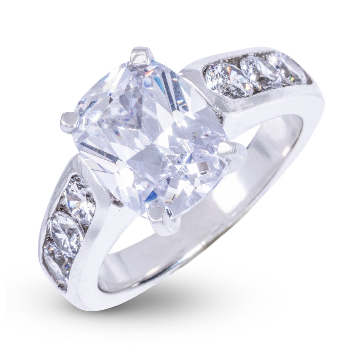 Elongated Cushion Stone Thick Lab Diamond Engagement Ring in Solid White Gold
