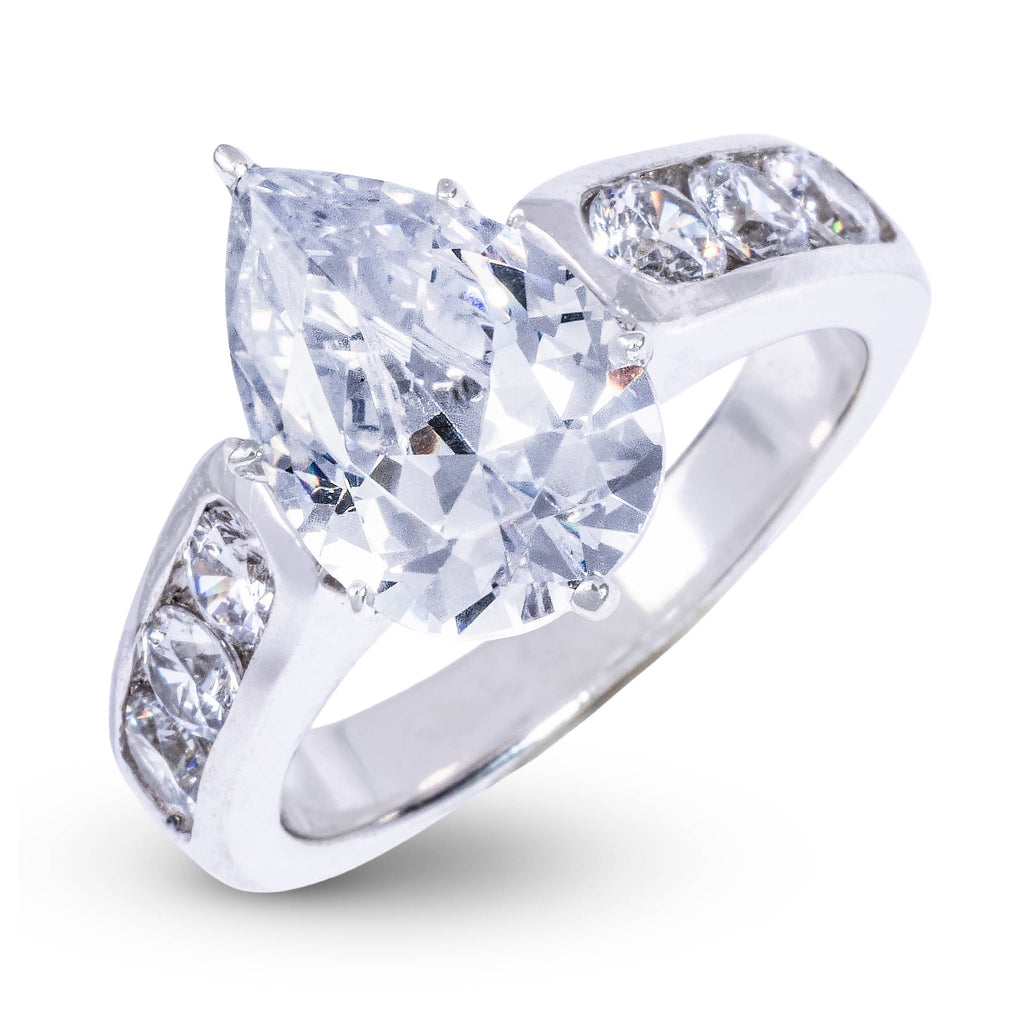 Teardrop Stone Thick Lab Diamond Engagement Ring in Solid White Gold